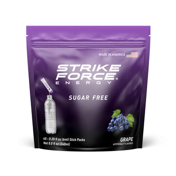 Strike Force Energy Drink Mix - Grape Flavor - Zero Calories, Keto Friendly - 40 Liquid Packs