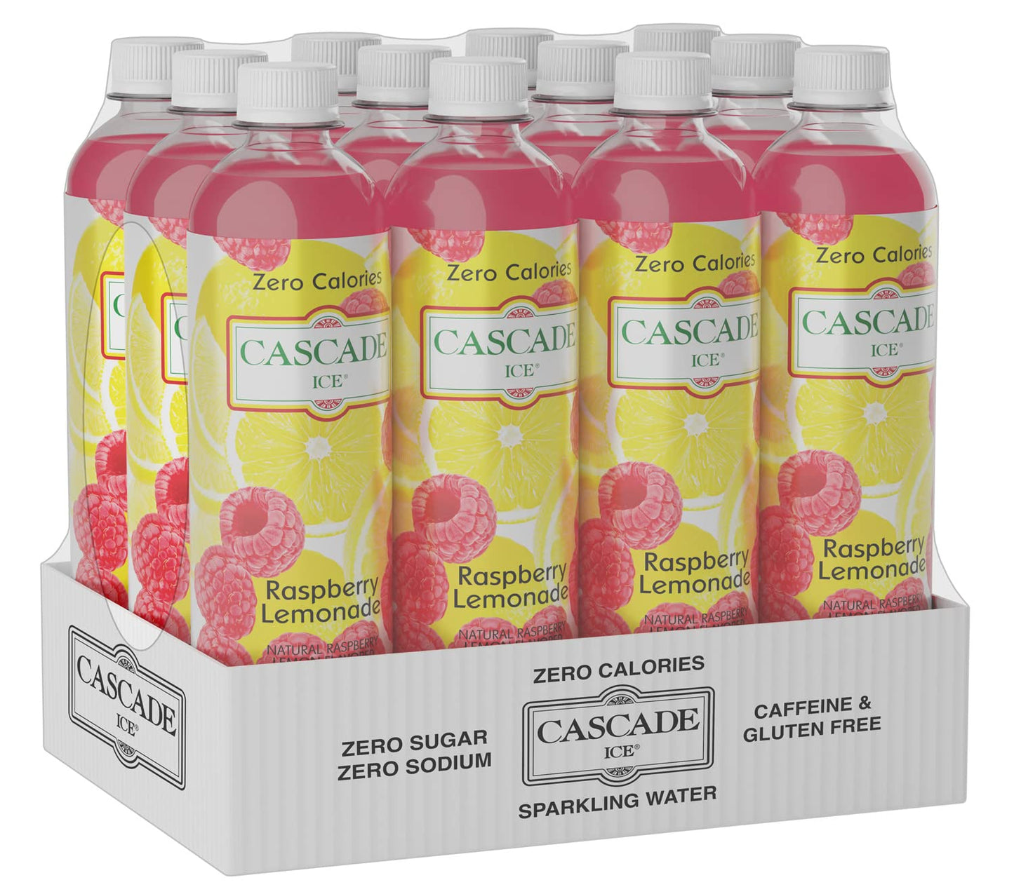 Cascade Ice Sparkling Water, Raspberry Lemonade, Zero Calorie, 17.2 Fl Oz (Pack of 12)