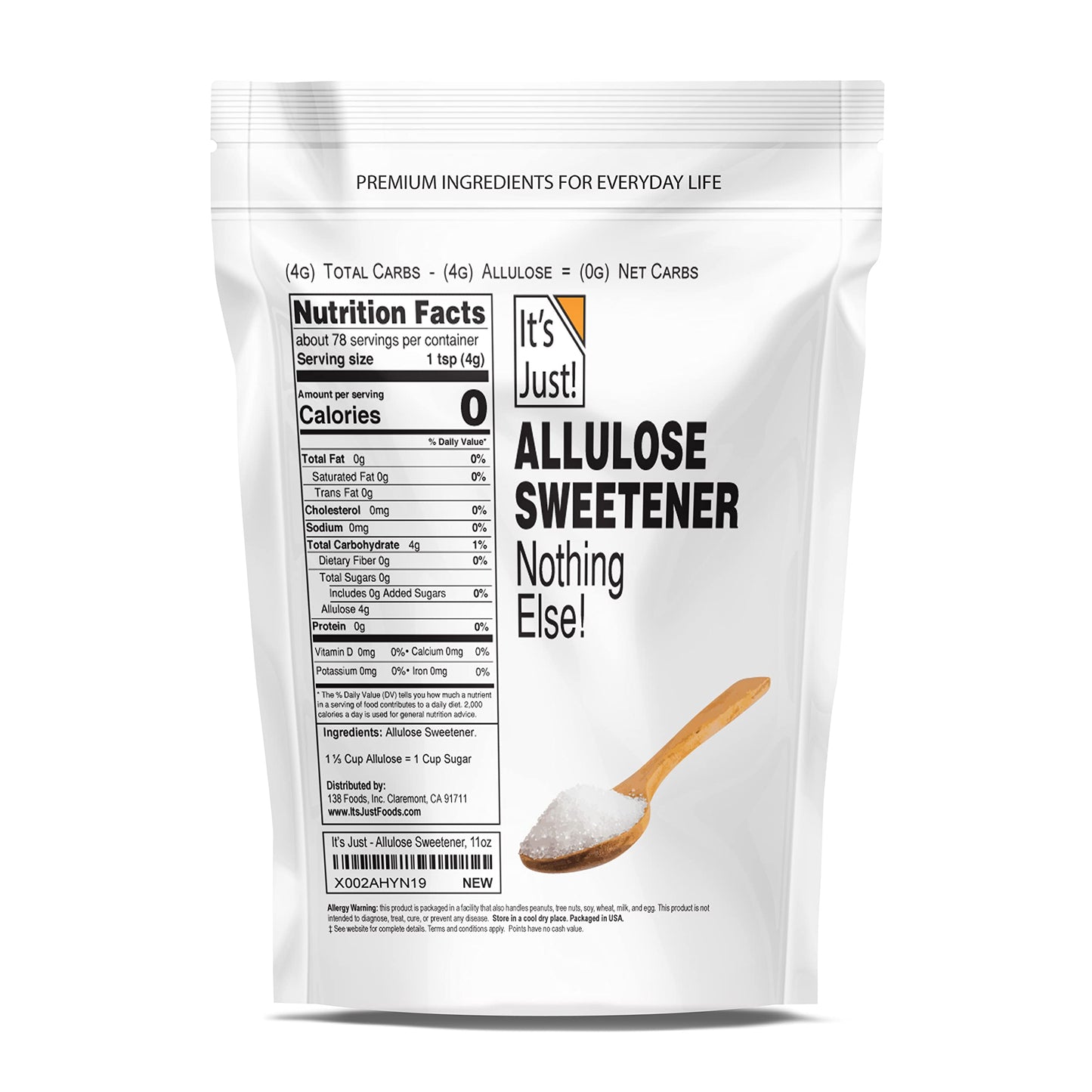 Its Just! Allulose Sugar Substitute, Keto Friendly Sweetener, Non-Glycemic, 11oz