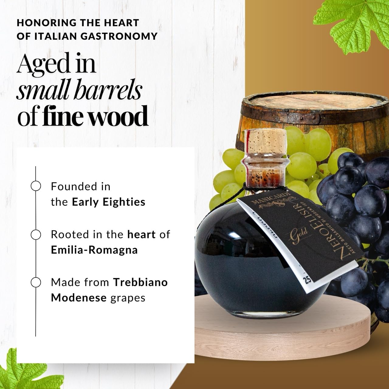 Manicardi Traditional Balsamic Vinegar Of Modena Pgi - Dense Gold Elisir With Drip-Stop Dispenser Perfect For Snacks, Pasta, Veg