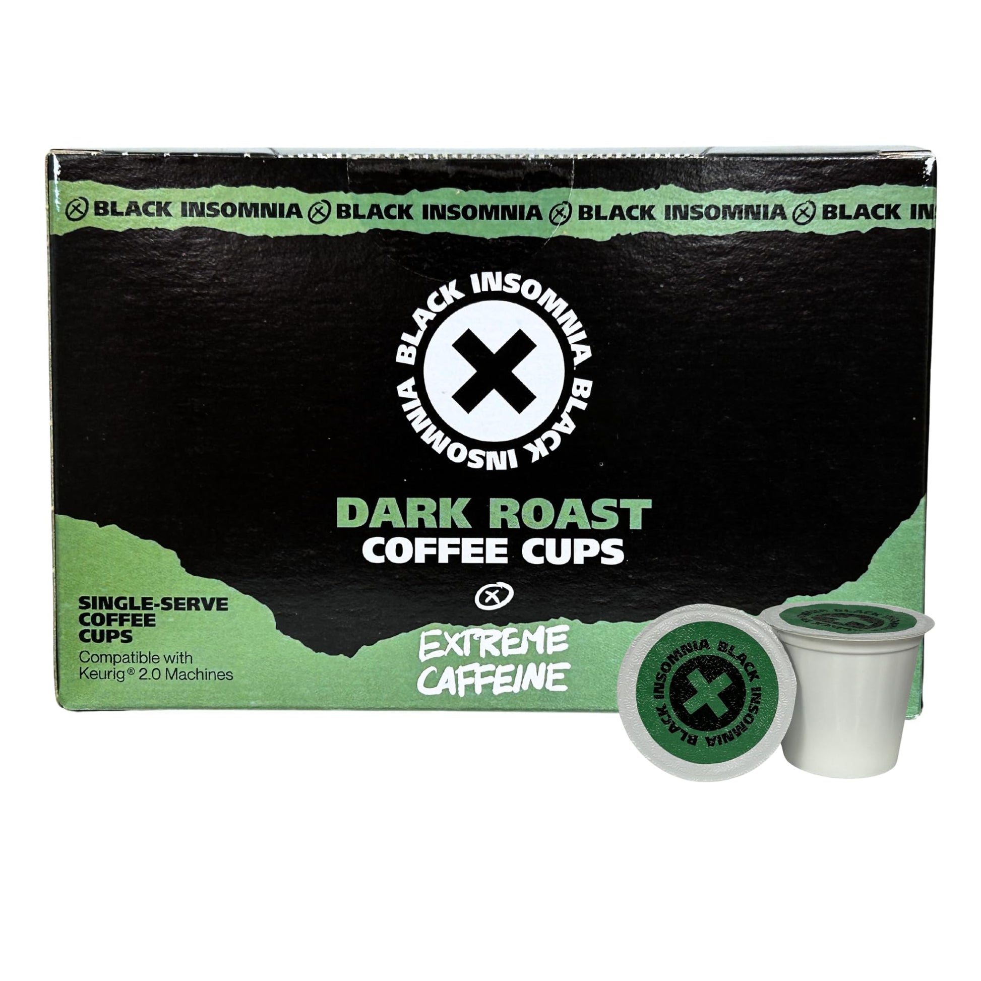 Black Insomnia Dark Roast Coffee - Extreme Energy Blend Single Serve Cups (For Use In Keurig Beverage Makers) Strongest Coffee In The World - 12 Count