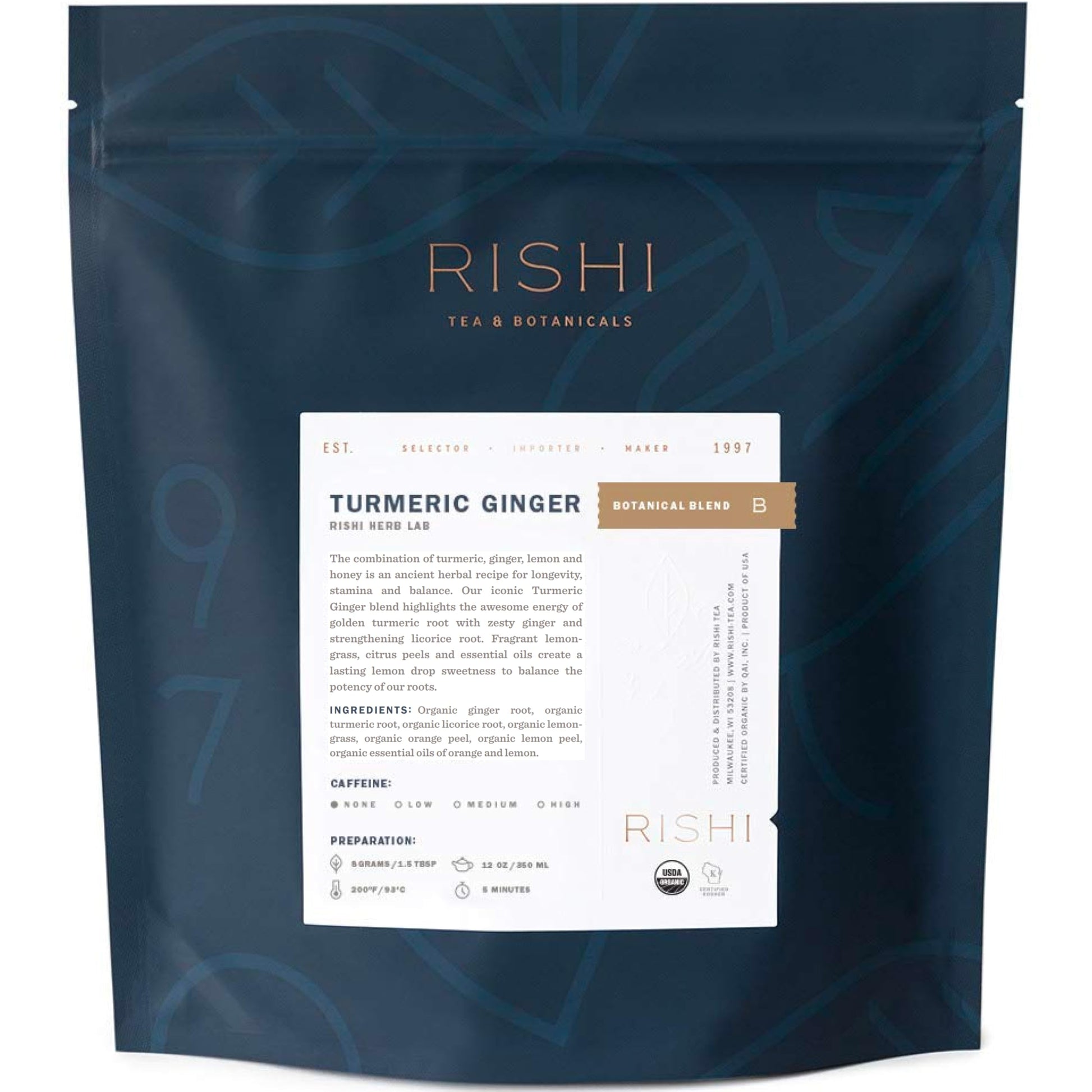 Rishi Tea Turmeric Flavor Blendger Herbal Tea - Organic Loose Leaf  Energy Blend Free Ayurvedic Digestive Blend With Spicy Flavor Blendger & Citrus - 16 Ounces  55+ Servings