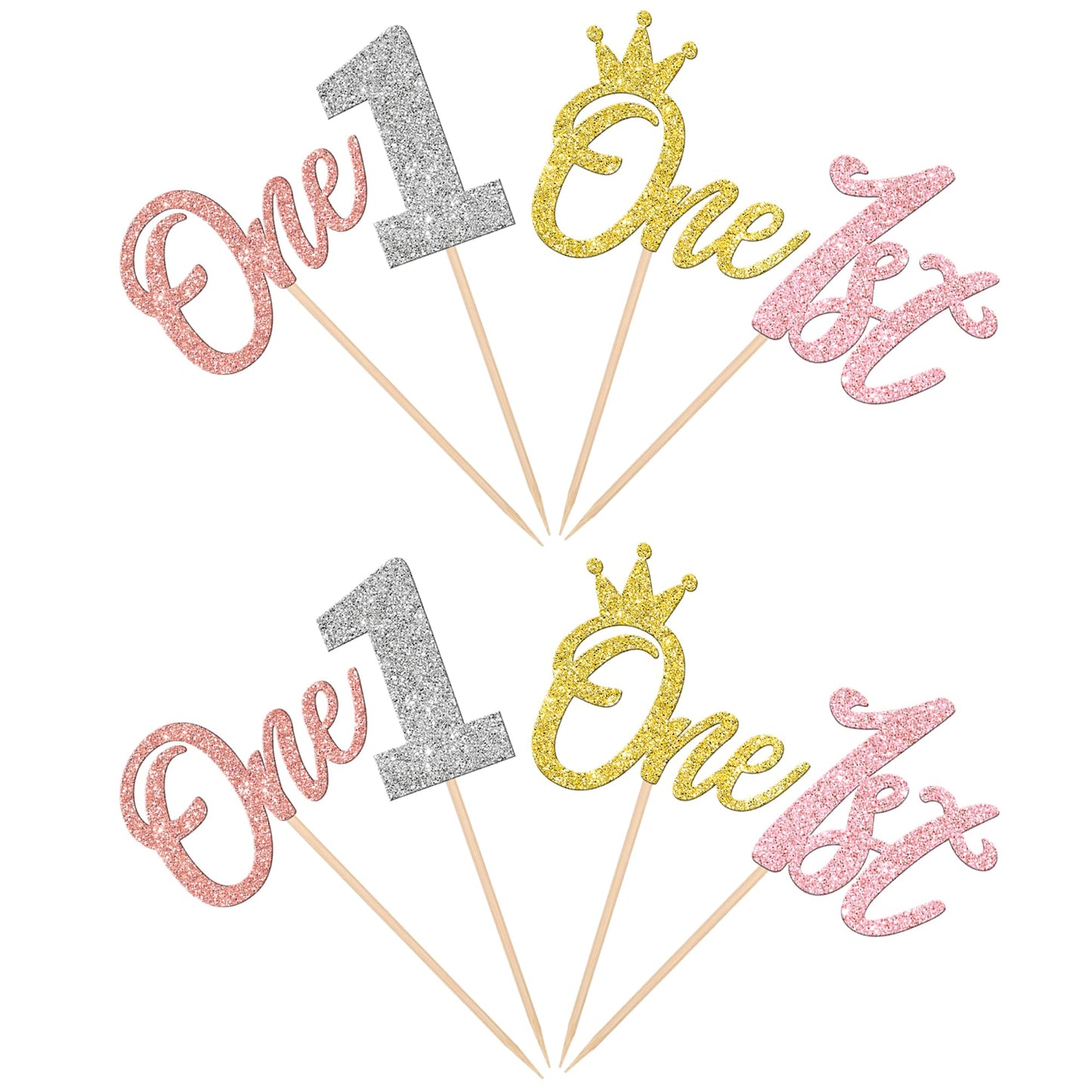 24 Pcs One Cupcake Toppers Glitter Crown One 1St Birthday Cupcake Picks Number 1 One Cake Picks For Baby Shower Kids First Birth