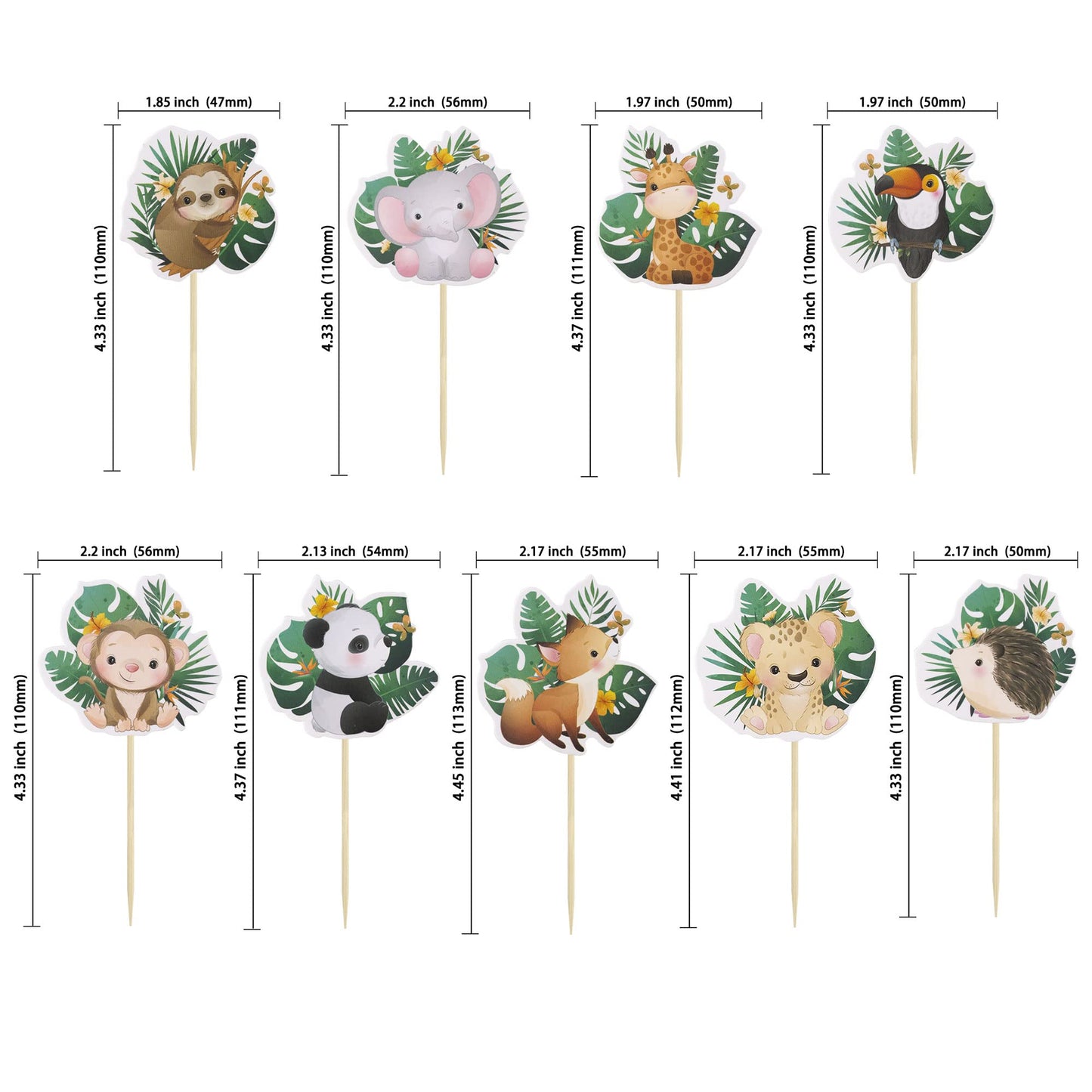 Gyufise Woodland Animal Cupcake Toppers, 36Pcs, Paper, Multi Color, Wild One Theme Birthday Party Decorations