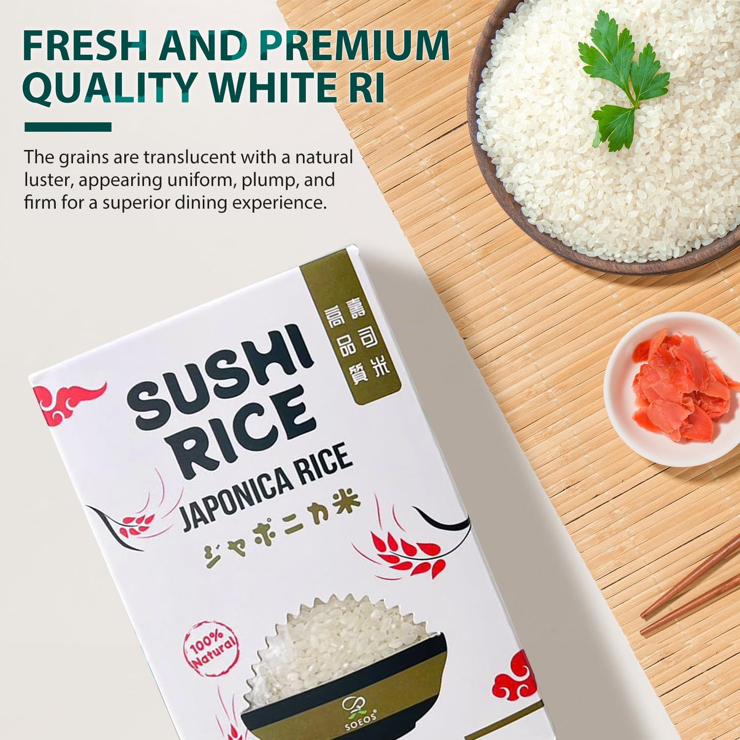 Soeos Sushi Rice 2 Pound (Pack Of 3), Short Grain Japonica Rice, Perfect For Sushi Rolls And Mochi, Gluten-Free
