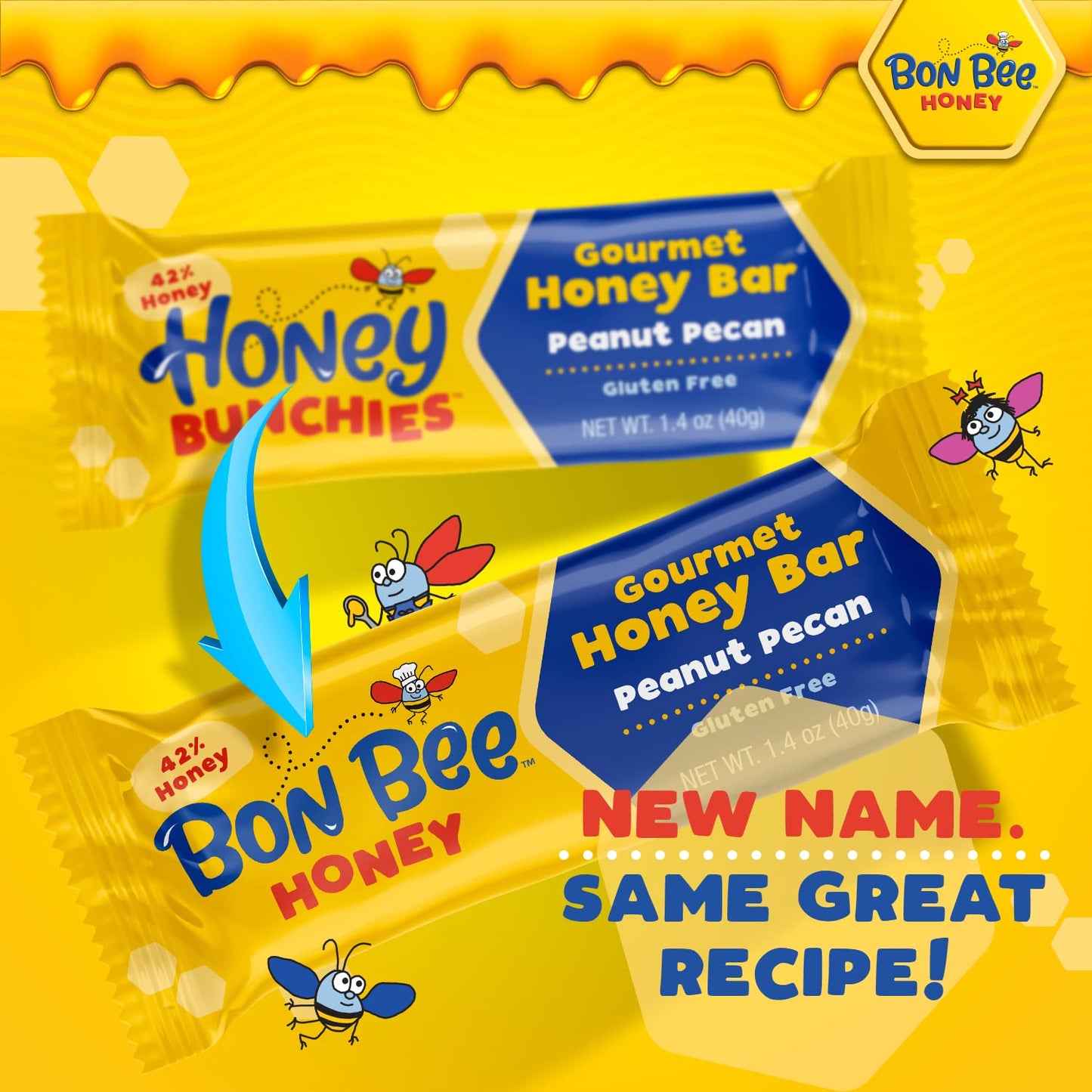 Bon Bee Honey Bunchies All Natural Honey Bar - Natural Breakfast & Nutrition Bars For Healthy Energy & Fuel - Variety Of Delicious Highlights & Perfectly Balanced, 12-1.4Oz Bars