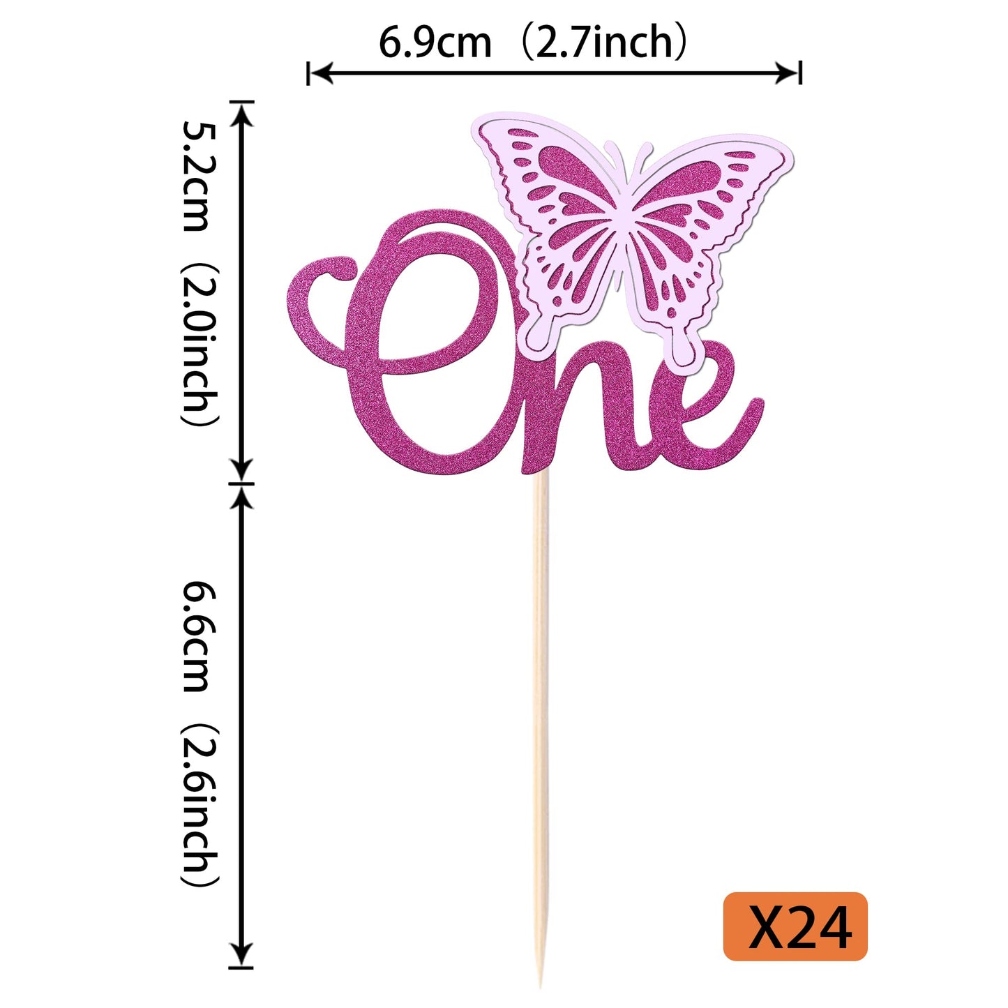 Rssta i Butterfly Cupcake Toppers, 24 Pack, Glitter, First Birthday, Purple, Model XM011