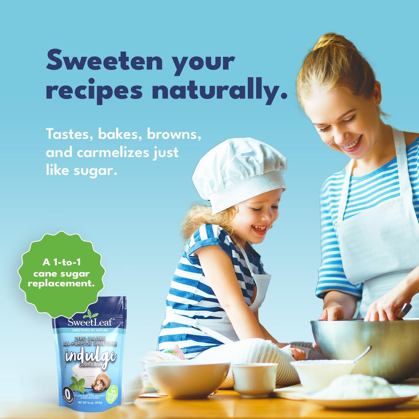 SweetLeaf Indulge Granular Sugar Replacement - All-Purpose Allulose and Monk Fruit Sweetener Blend with Inulin and Stevia, Zero-