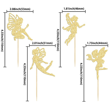 Gyufise 36Pcs Fairy Cupcake Toppers Gold Glitter Flower Angel Fairy Cupcake Picks Ballet Dancer Cupcake Topper For Wedding Brida