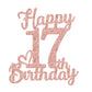 veegood 17th Birthday Cake Topper - Rose Gold Glitter Cardstock, Happy 17th Decorations for Men & Women