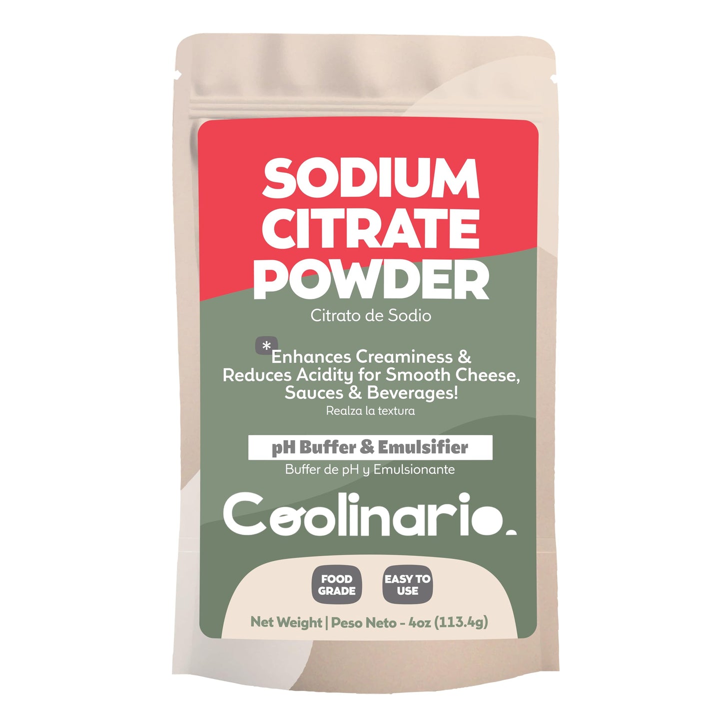 Coolinario Sodium Citrate Powder (4 Oz) pH Buffer & Emulsifier for Smooth Cheese, Sauces & Beverages | Enhances Creaminess & Red