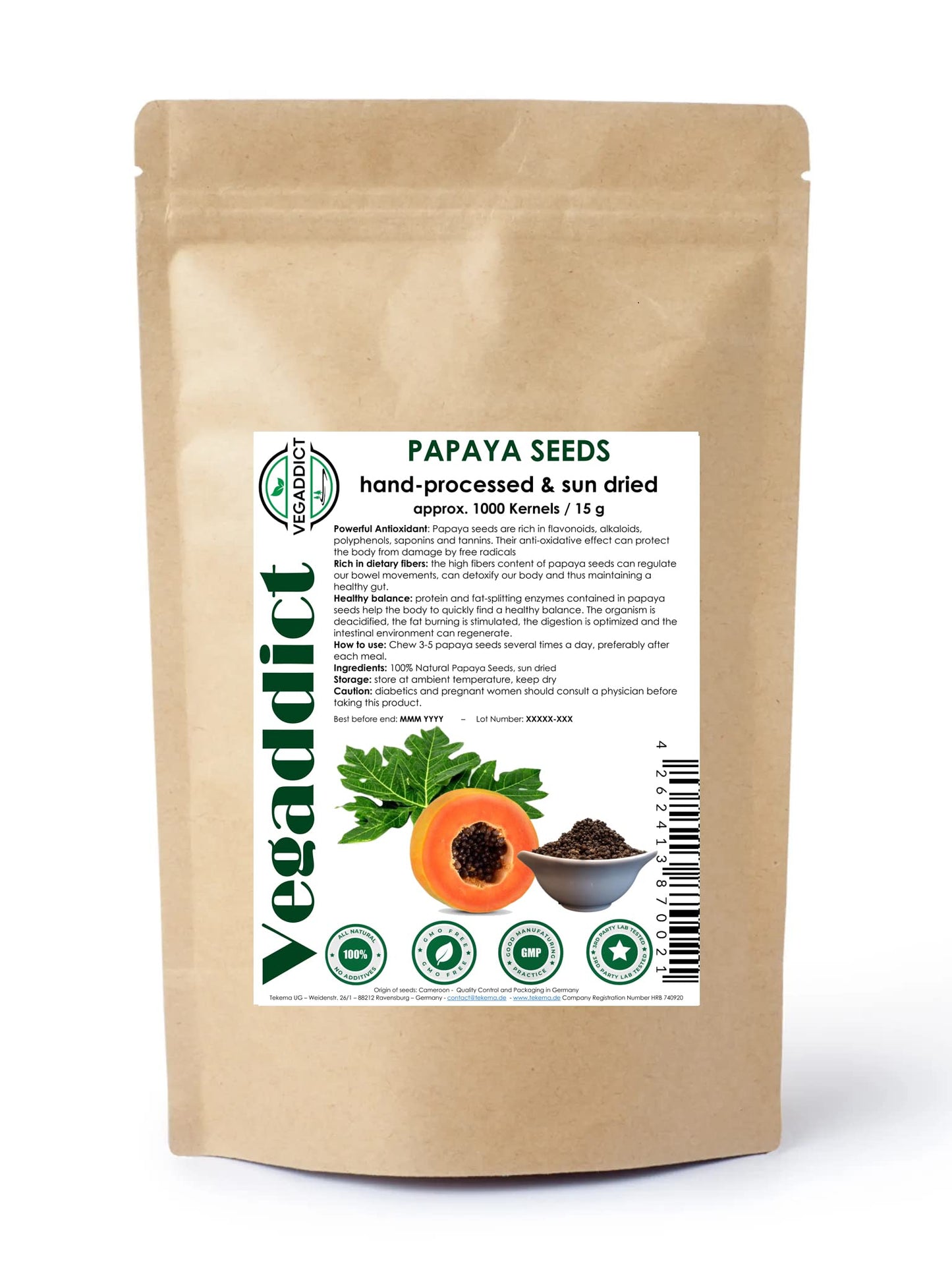 100% Natural Sun Dried Papaya Seeds | High Papaya Enzyme (Papain) Content | No Additives | Vegan | Laboratory Tested | Gluten & 