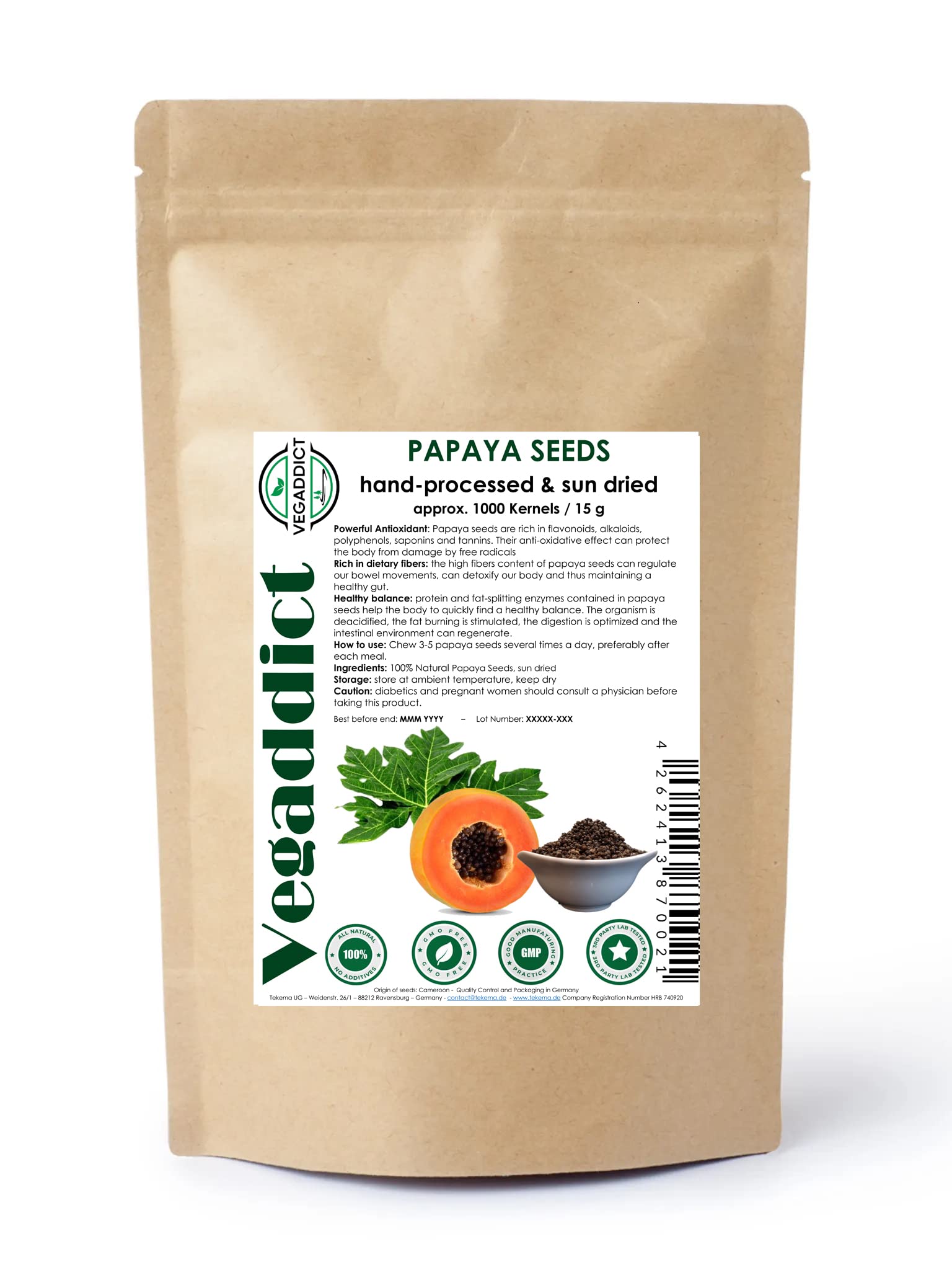 100% Natural Sun Dried Papaya Seeds | High Papaya Enzyme (Papain) Content | No Additives | Vegan | Laboratory Tested | Gluten & 