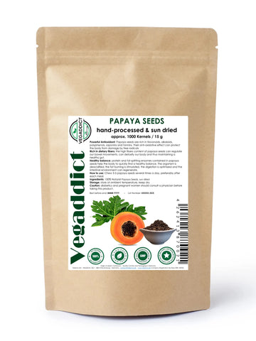 100% Natural Sun Dried Papaya Seeds | High Papaya Enzyme (Padiscomfort-reducing) Content | No Additives | Vegan | Laboratory Tested | Gluten & Lactose Free | Ethycally sourced (approx 1000 kernels ~ 15g)