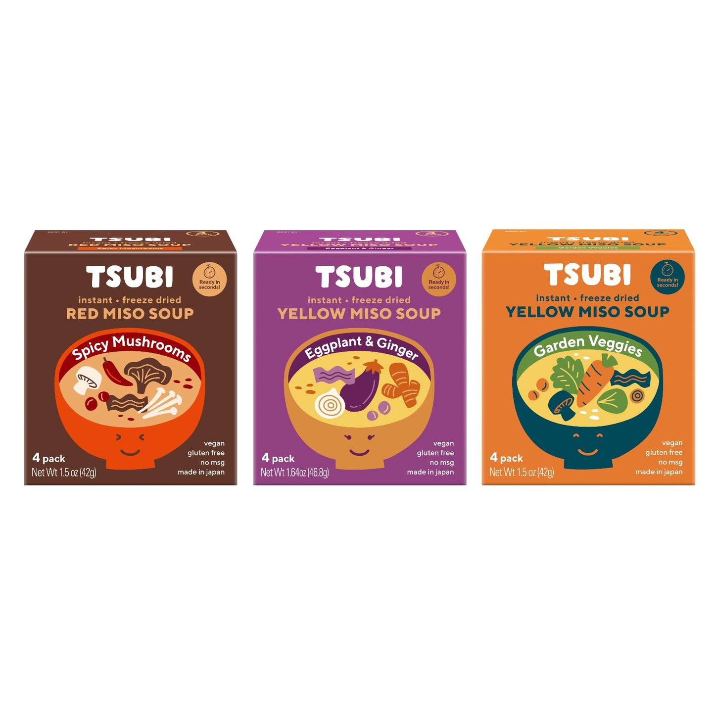 Tsubi Soup Tsubi Miso Soup Faves Trio (12 Soups) VEGAN INSTANT SOUP, LOW CARB NON-GMO GLUTEN FREE NO MSG, 6 oz Servings