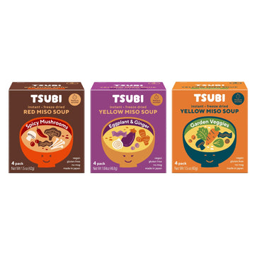 Tsubi Soup Tsubi Miso Soup Faves Trio (12 Soups) VEGAN INSTANT SOUP, LOW CARB NON-GMO GLUTEN FREE NO MSG, 6 oz Servings