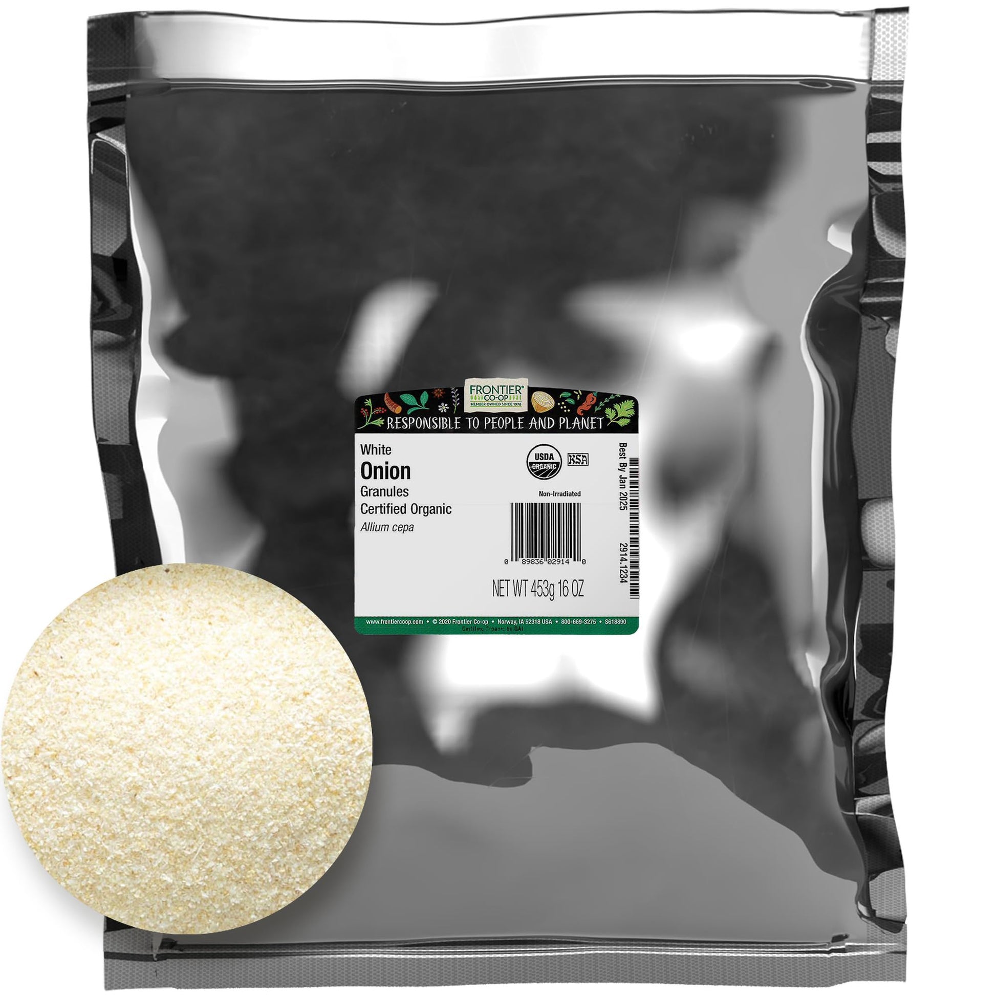 Frontier Co-Op Organic White Onion Granules 1Lb - Granulated Onion Powder, Bulk 16Oz Bag - For Wholesale Restaurant Supply Or Jar/Shaker Refill