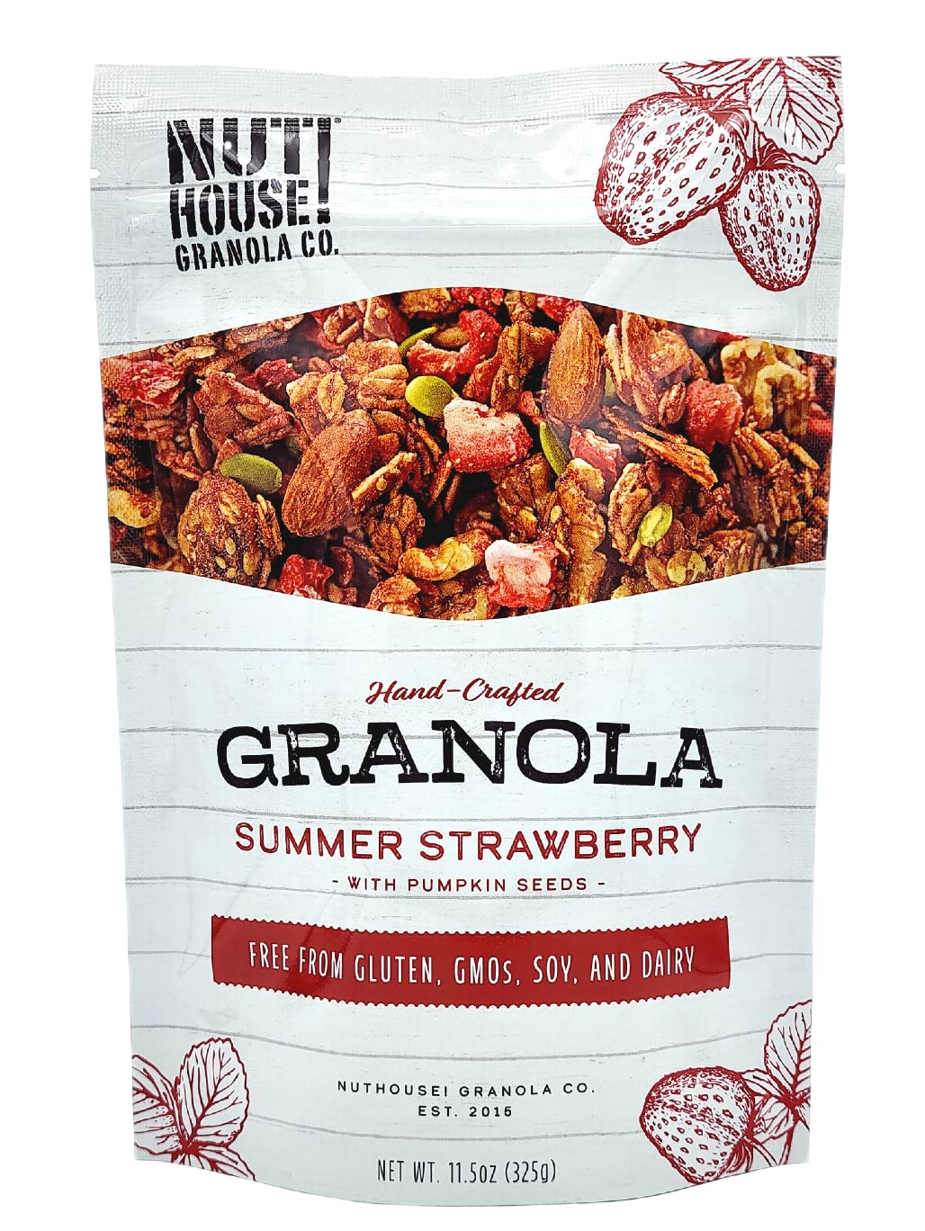 Nuthouse! Granola Company - Premium Summer Strawberry Granola | Certified Gluten-Free, Non-Gmo, Kosher | Vegan, Soy-Free | 11.5
