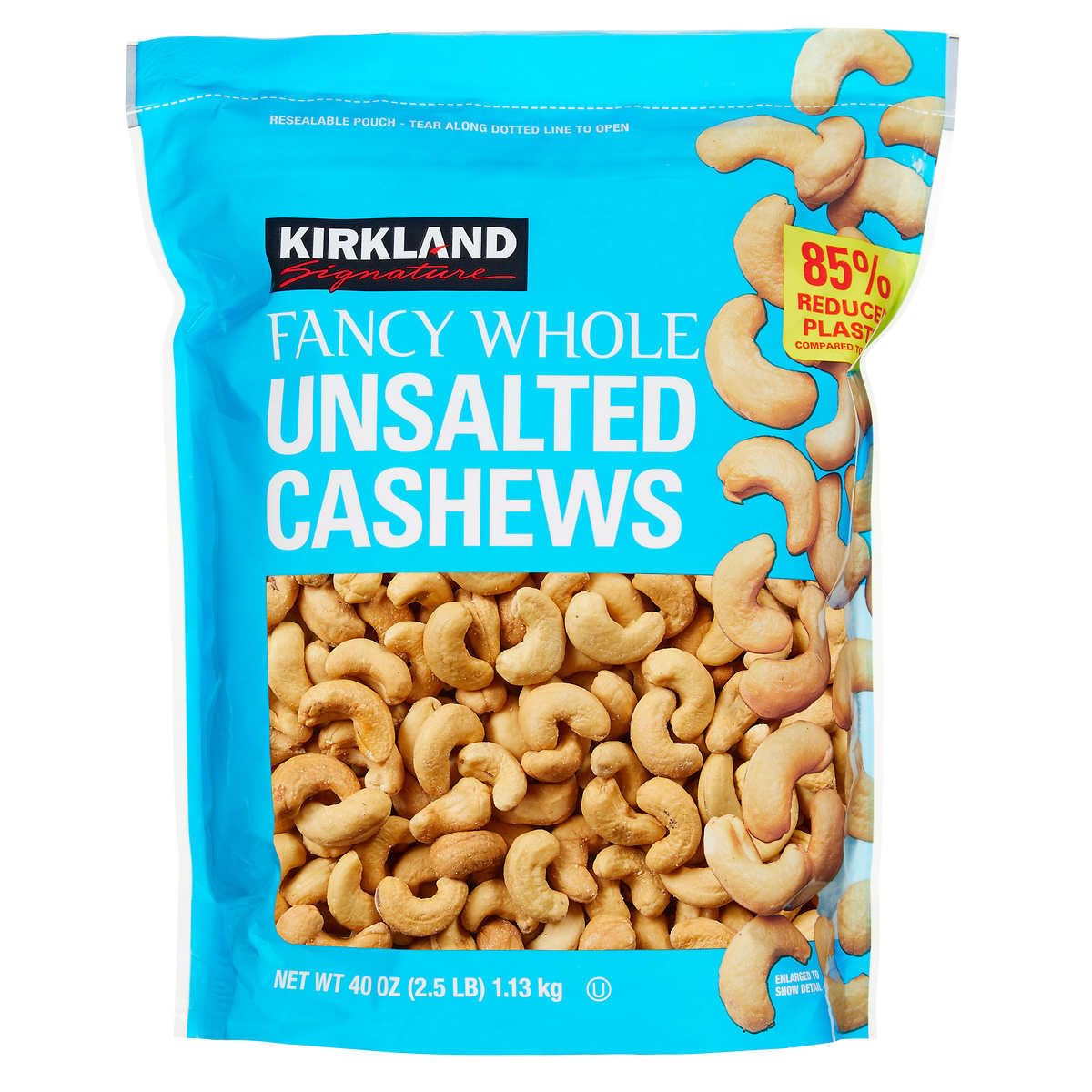 Kirkland Signature Fancy Whole Cashews, Unsalted, 2.5 Pounds