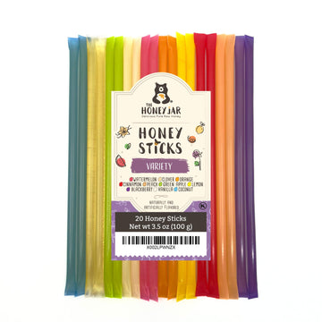 The Honey Jar Variety Pack Honey Sticks - Pure Honey Straws For Tea, Coffee, Or A Healthy Treat - One Teaspoon Of Flavored Honey