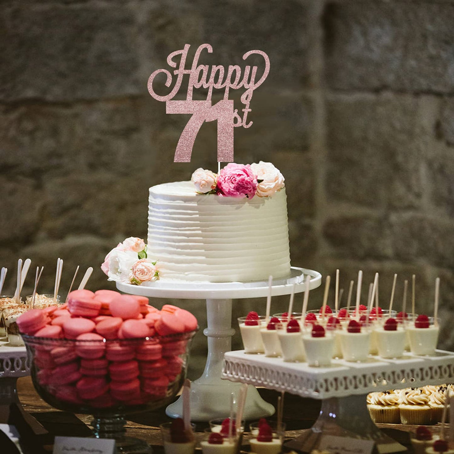 Lingteer Happy 71St Birthday Cake Topper - Cheers To 71St Birthday 71 Years Old Birthday Party Cake Decorations Sign.