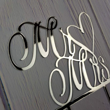 Mr And Mrs Cake Topper, Bride And Groom Sign Wedding, Engagement Cake Toppers Decorations (Mirror Silvery Acrylic)