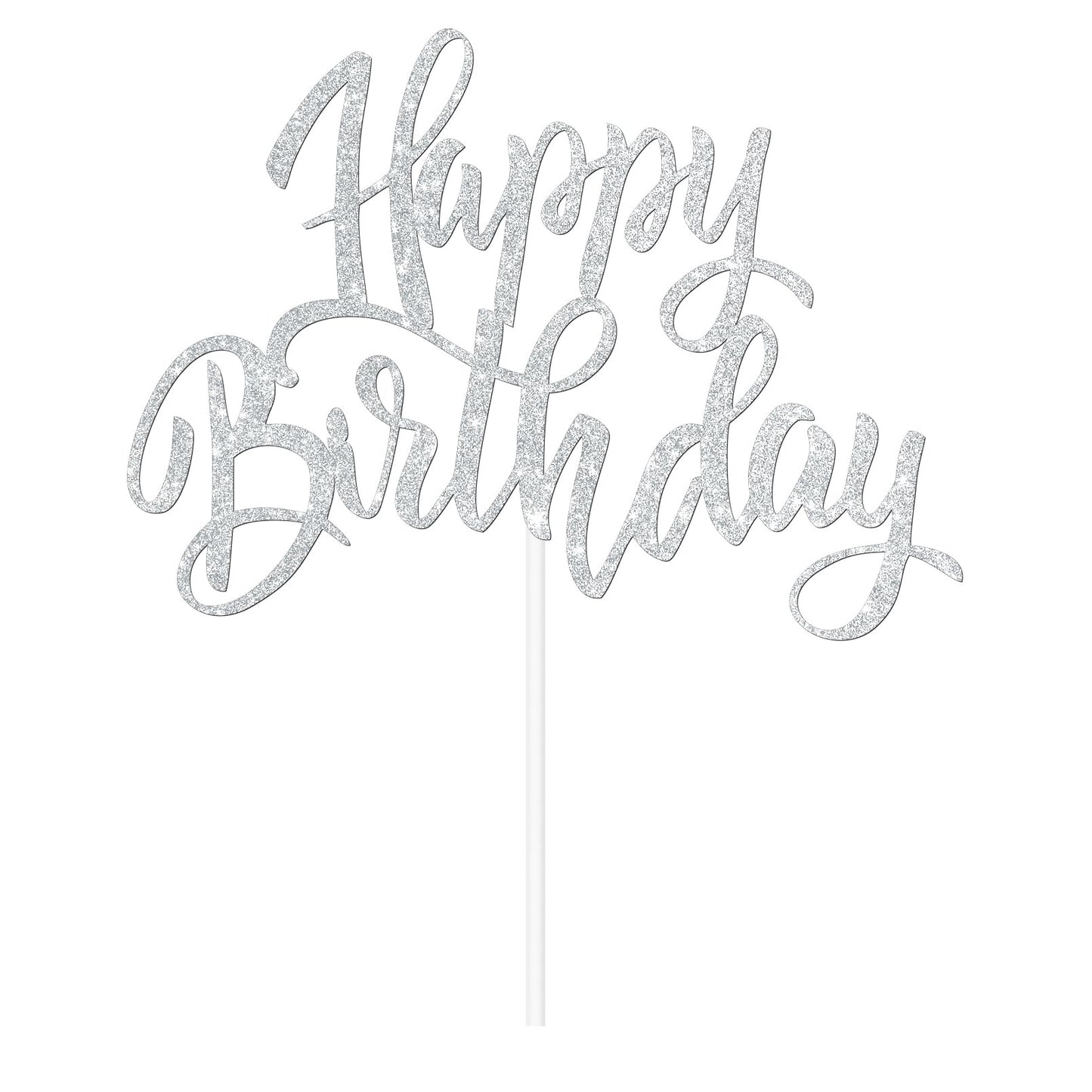 Notbadsys Happy Birthday Cake Decorations, Gold Double-Sided Glitter Letters, Birthday Party Supplies, Cake Topper Decorations (Silver)