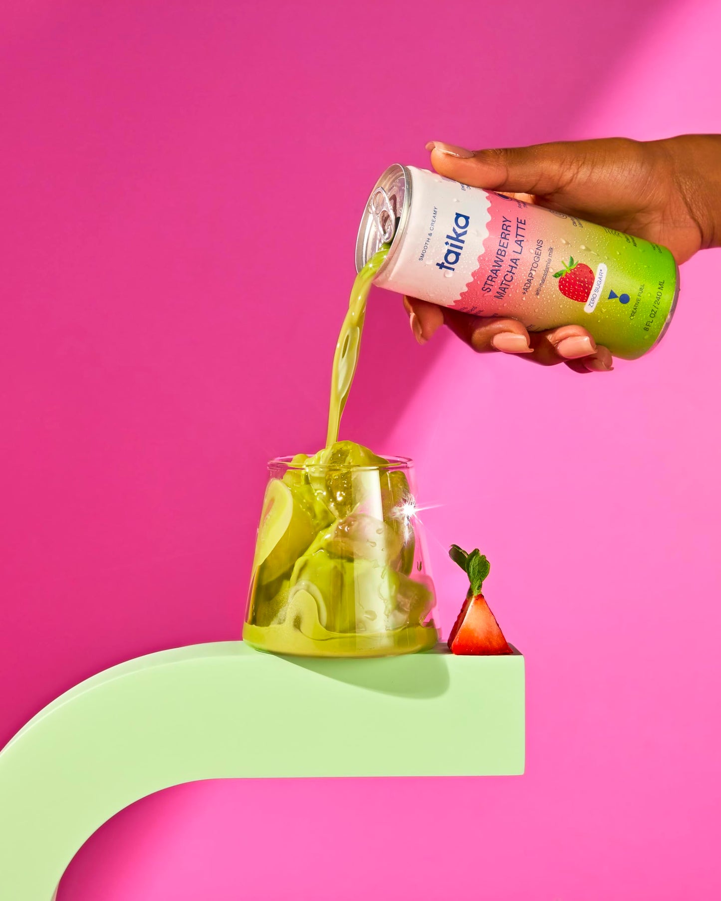 Taika Strawberry Matcha Latte - Ready To Drink Hot & Cold Brew Strawberry Matcha Latte In Cans - Organic Ceremonial Grade Matcha