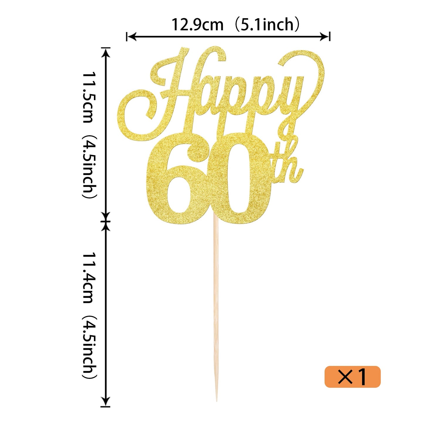 YCTHUNFISH 60th Birthday Cake Topper, Black Glitter Number 60, Bamboo Material, Gold Color, Party Supplies for Anniversary Celebrations