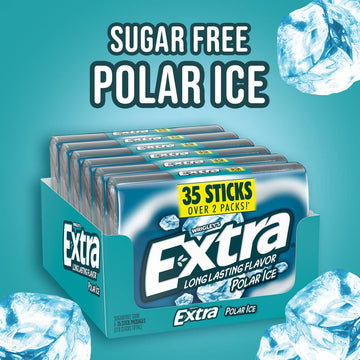 Extra Gum Polar Ice, Bulk Chewing Gum Sugar-Free, Mega Pack Of 6 With 35 Sticks Each