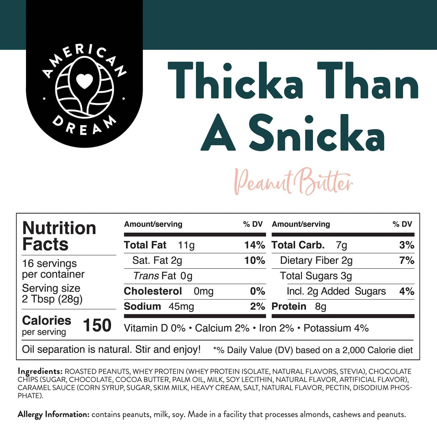 American Dream Nut Butter - Gluten-Free Thicka Than A Snicka Peanut Butter