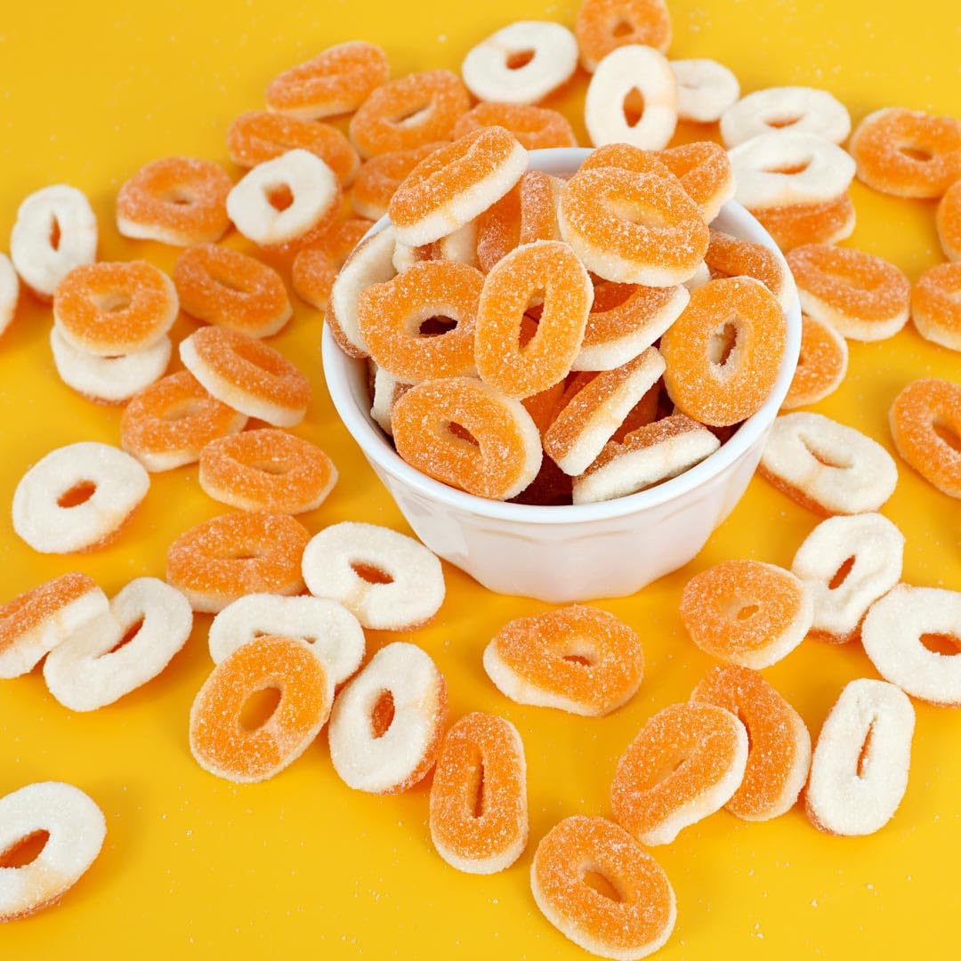 The Hampton Candy Company Peach Rings - 1 Pound Gummy Candy Bag, Sweet Peach Flavorful Gummy Rings