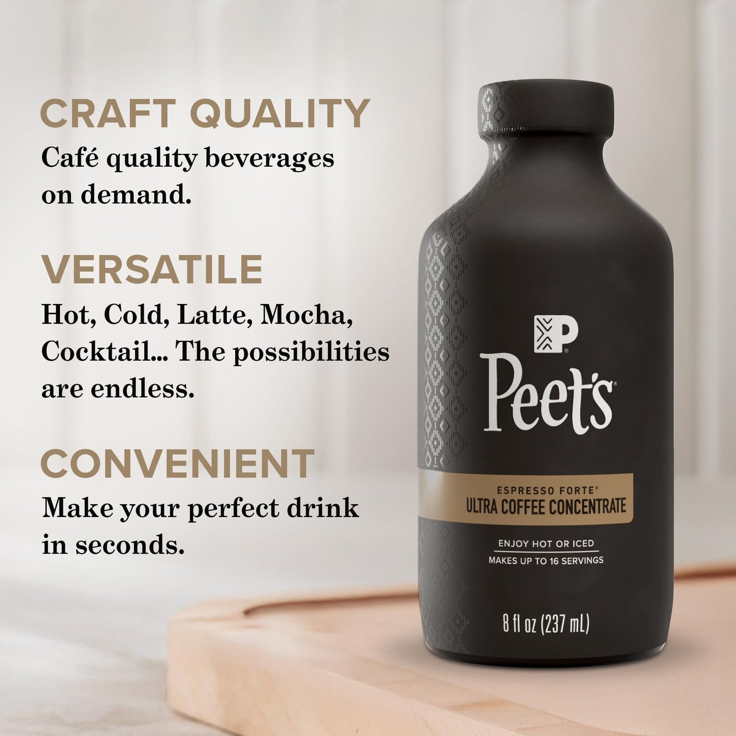 Peet'S Coffee, Ultra Coffee Concentrate, Instant Hot, Cold Brew, Or Iced Coffee - Espresso Forte, 8 Fluid Ounce Bottle (16 Servi