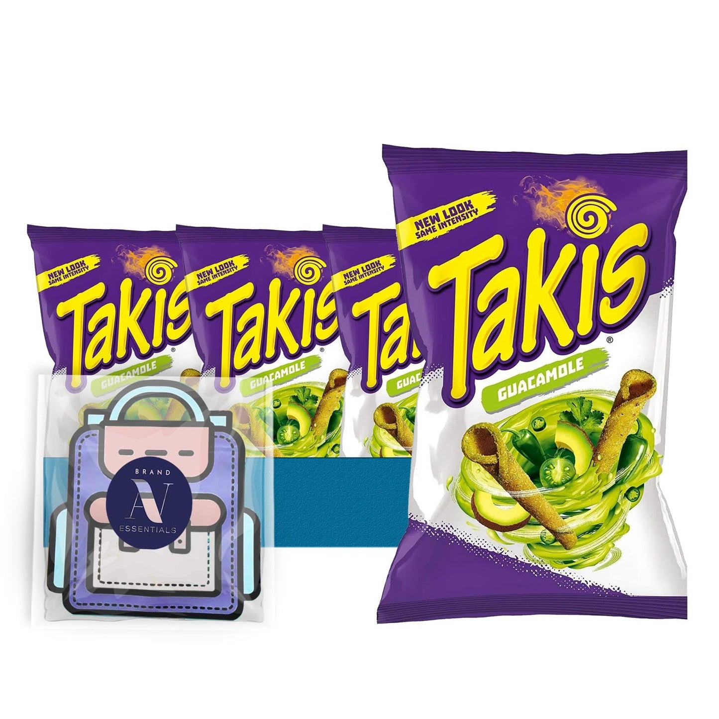 Takis Guacamole Essentials Bundle - 4-Pack Hot Chili Pepper Rolled Tortilla Chips, 9.9 oz Bags, 2.25 oz Each