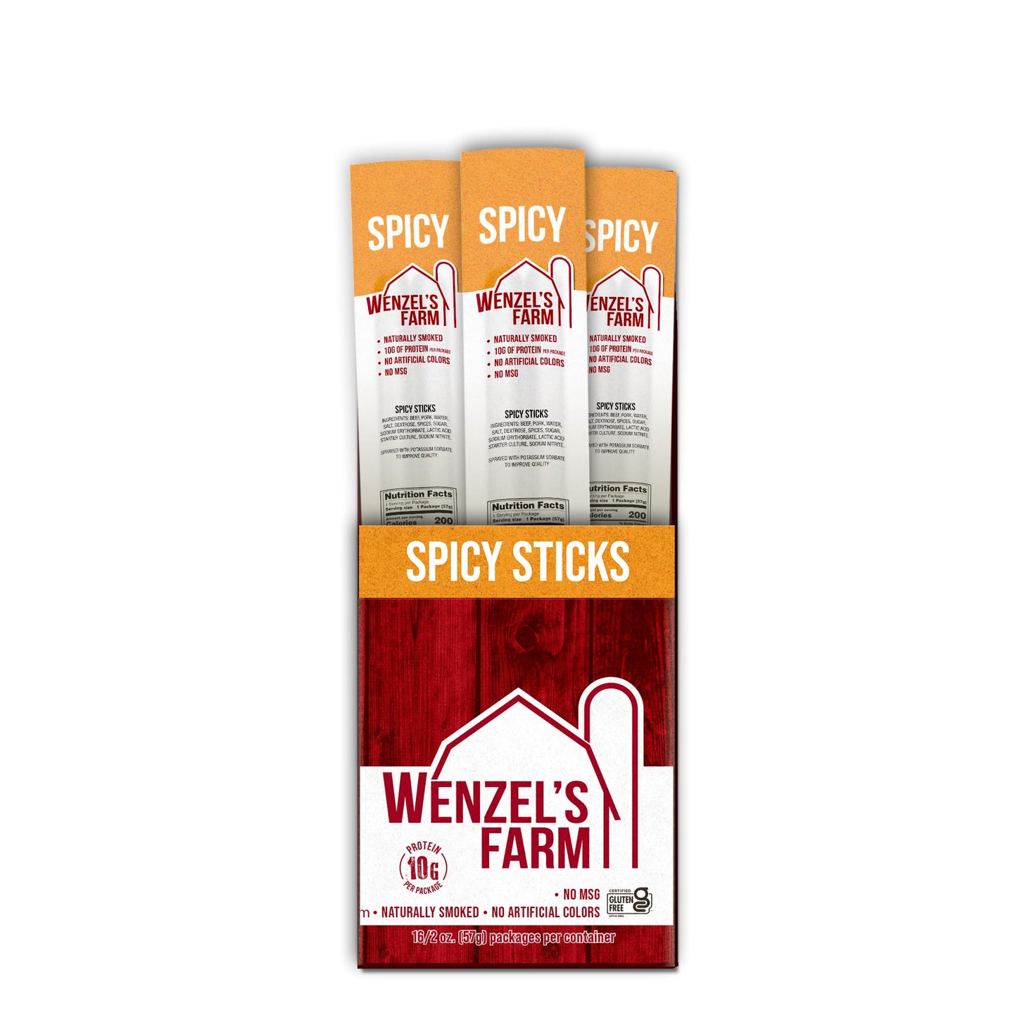 Wenzels Farm Spicy Sticks - High Protein, Low Carb, Gluten Free - 32 Count (16 Packs of 2) - Model 00247