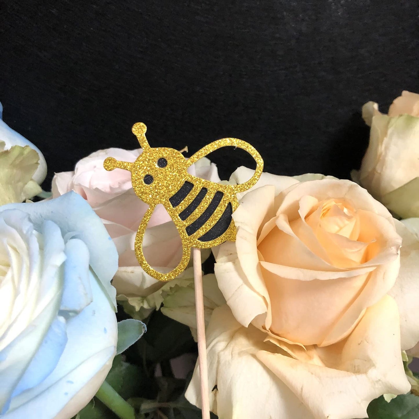 30-pack Glitter New Bumble Bee Cupcake Toppers, Baby Bee Gender Reveal Baby Shower Birthday Party Cake Decorations Supplies