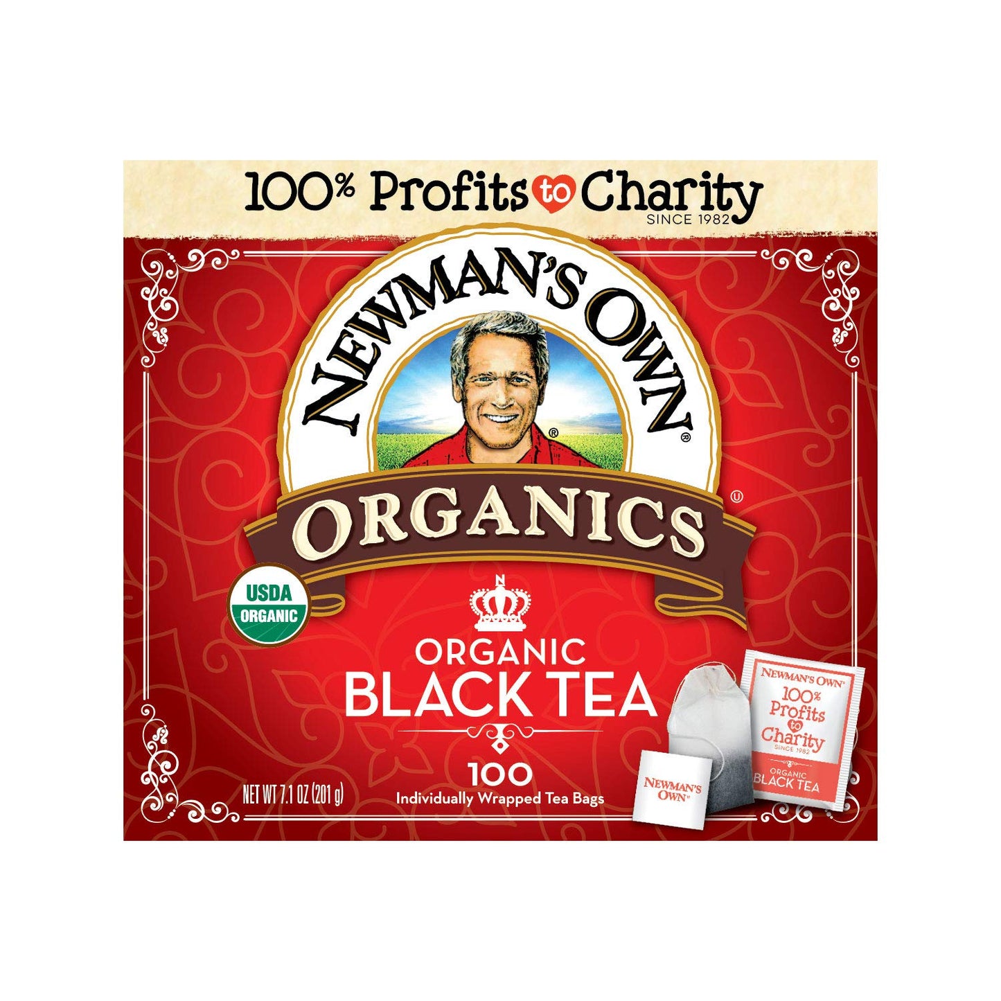 Newmans Own Organics 100 Individually Wrapped Tea Bags, Black Tea, 100 Teabags (Pack of 5)