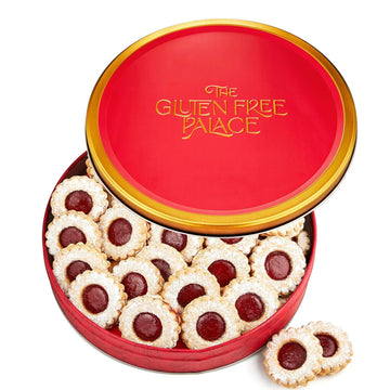 Gluten Free Palace Cookie Gift Basket – Fresh Shortbread & Raspberry Linzer Tart Cookies In Tin - Gluten Free Easter Cookies – Kosher Purim Treats