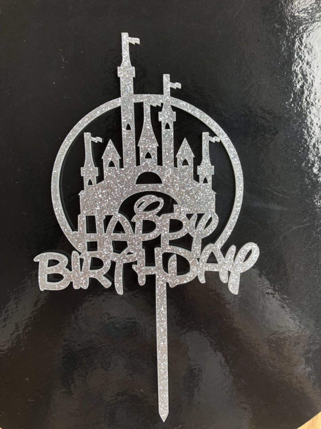 Castle Happy Birthday Cake Topper, Princess Prince Birthday Cake Toppers, First Birthday Party Decorations (Silver Glitter)