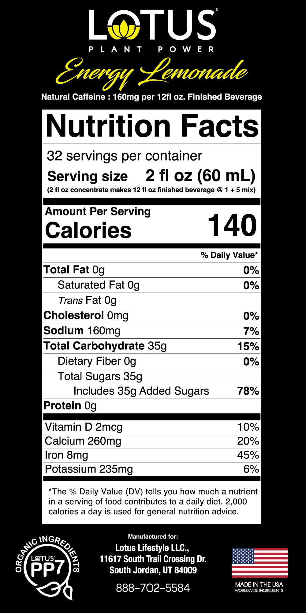 Lotus Plant Power Energy Lemonade Concentrate, Natural Caffeine, 64 fl oz