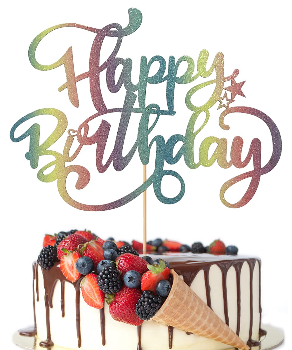 Crseniny Happy Birthday Cake Topper,Rainbow Glitter Birthday Sign Cake Decorations,Anniversary Party/Birthday Party Decoration S