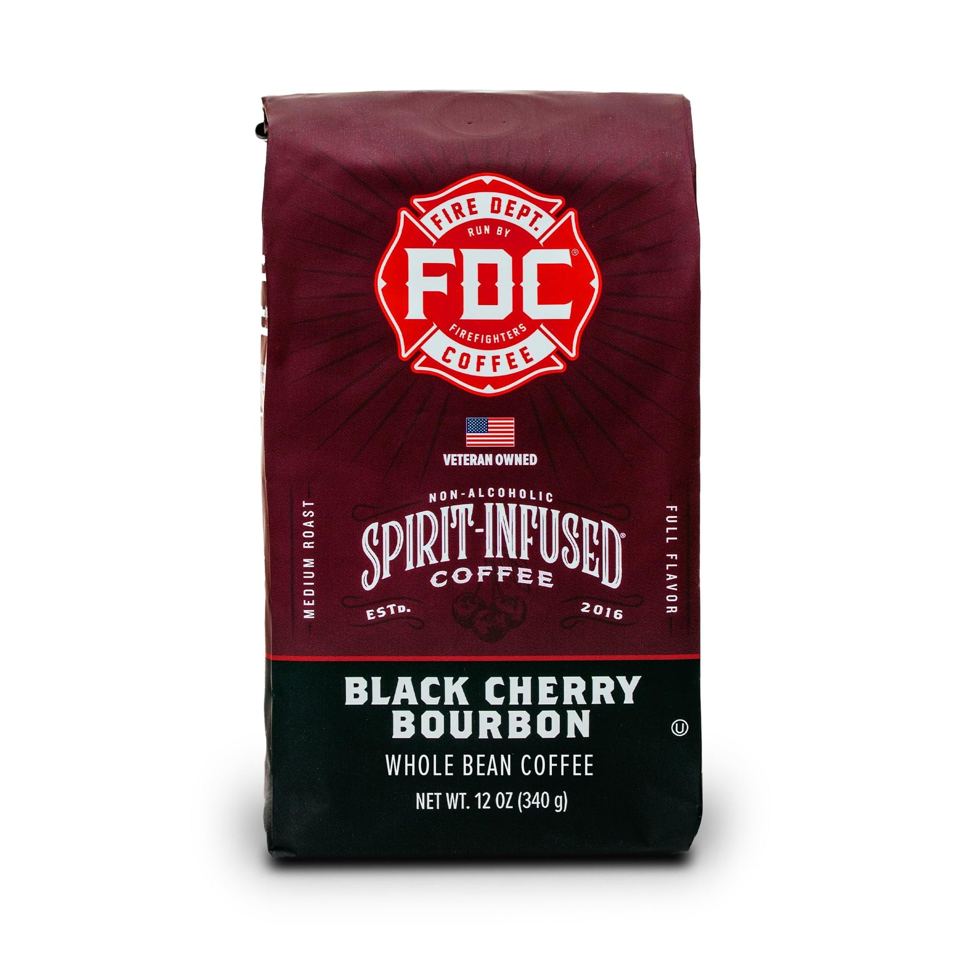 Fire Department Coffee Black Cherry Bourbon Coffee Whole Bean 12 oz Veteran Owned Non-Alcoholic Roasted in the USA
