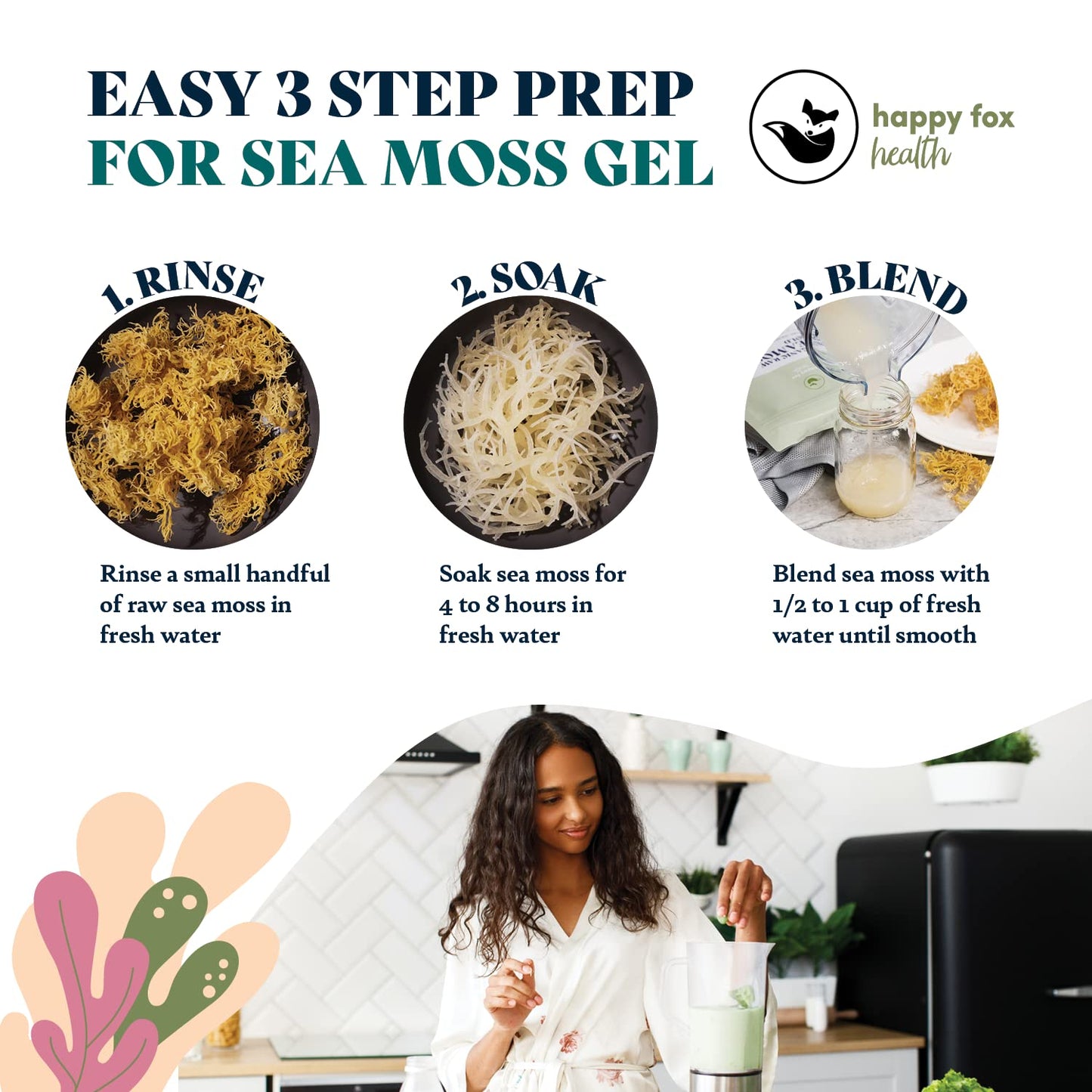 Happy Fox Sea Moss Raw Organic For Organic Seamoss Gel Makes 170Oz Of Dr Sebi Sea Moss Gel - Certified Non-Gmo, Wildcrated Organ
