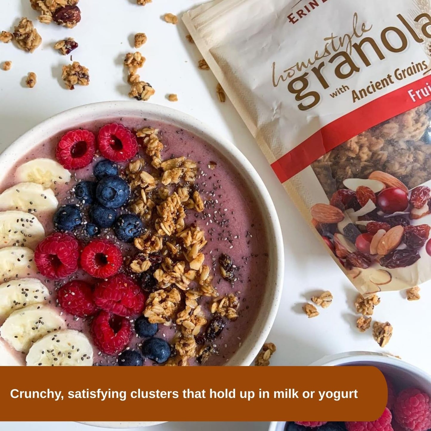 Erin Bakers Homestyle Granola Cereal With Ancient Grains, Fruit And Nut - Made From Natural Ingredients, Source Of Plant-Based Protein - Vegan Friendly, Non-Gmo, 12Oz Bags, 6-Pack