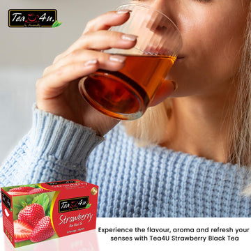 Tea4U Flavored Black Ceylon Teabags - Strawberry | Ideal Quality From Sri Lanka'S Finest Leaves And Expertly Blended - 25 Count