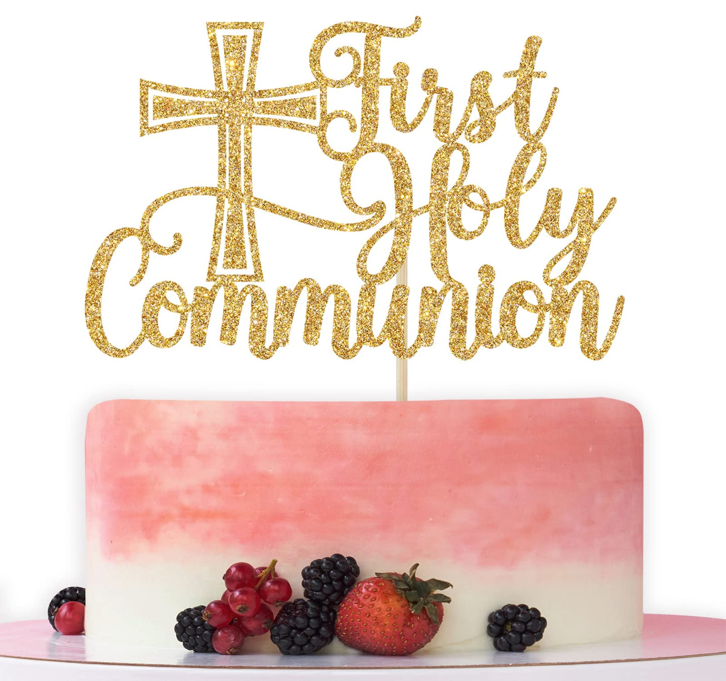 Bytorjar First Holy Communion Cake Topper, Gold Glitter, Model AA--0845, for Baptism, Christening, Baby Shower, Birthday Decorations