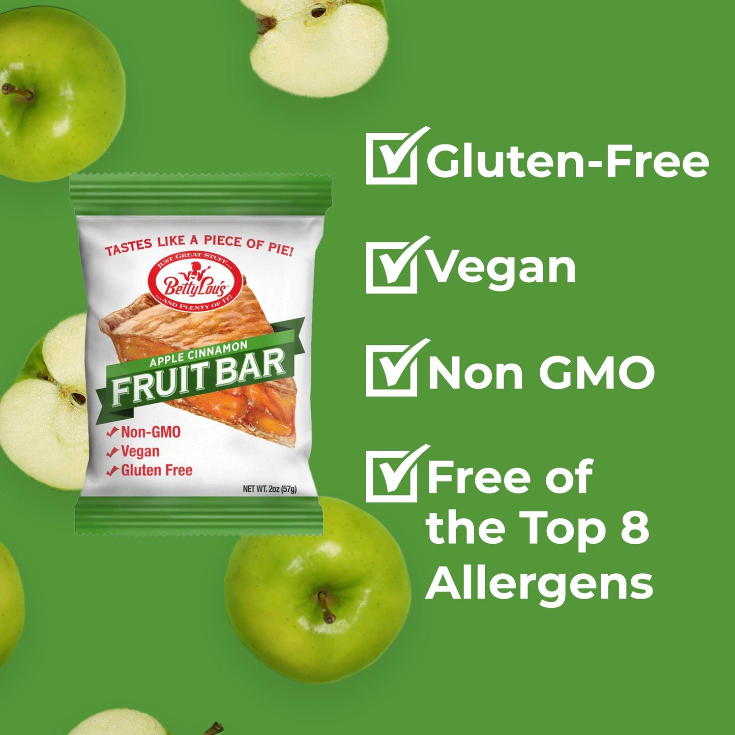 Betty Lou'S Fruit Bars | Apple Cinnamon Pack Of 12 | Gluten Free, Vegan, Non Gmo | Deliciously Healthy Snacks Made With All Natu