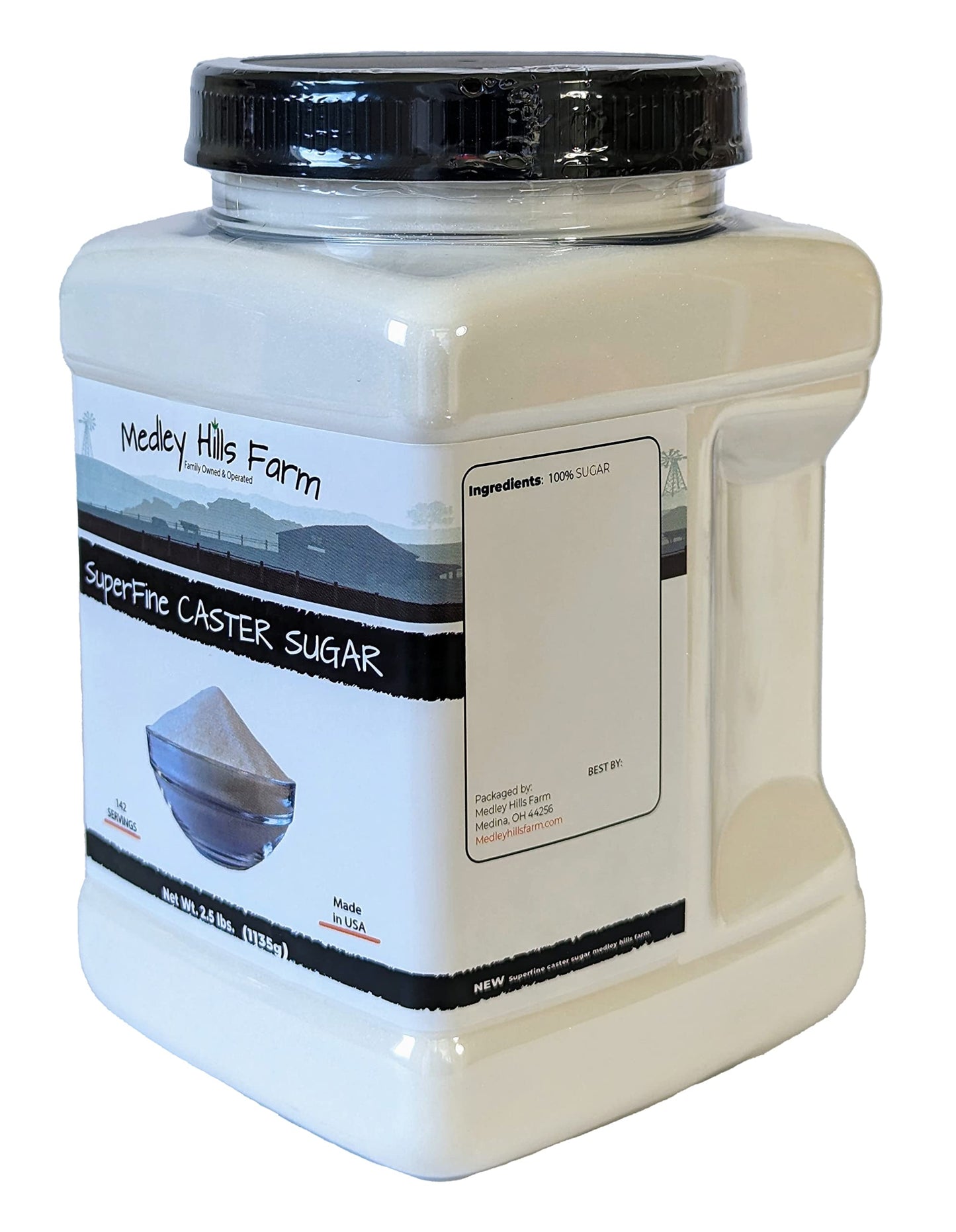 Superfine Caster Sugar By Medley Hills Farm in Reusable Container 2.5 lbs. - superfine sugar for baking of homemade treats, icin
