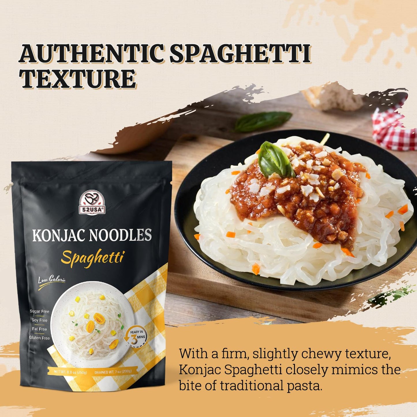 52USA Konjac Shirataki Noodle, Spaghetti, Low Carb Pasta 52.8 Oz (1500 g), Keto and Paleo Friendly, Sugar Free, Vegan, Gluten Fr