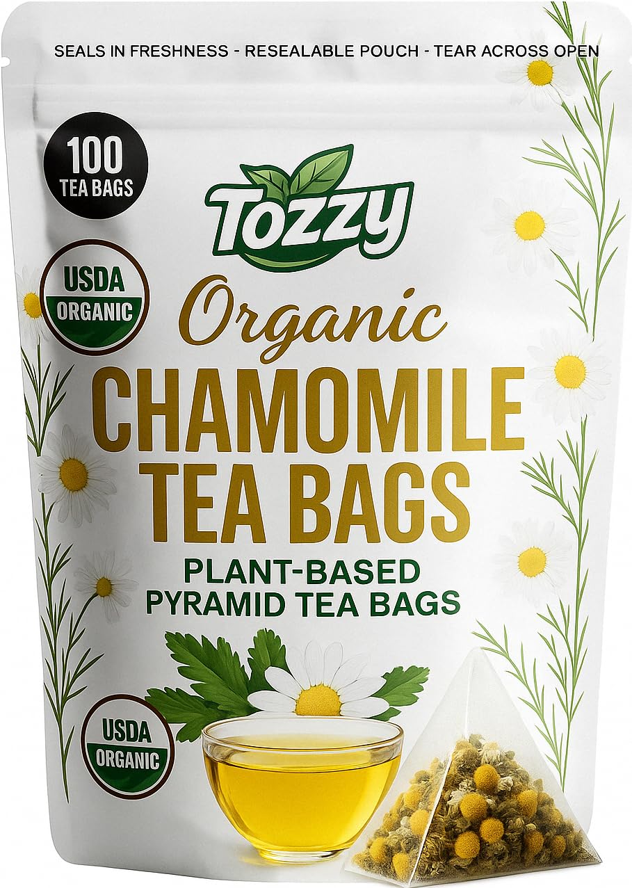 Tozzy Organic Chamomile Tea - 100 Count  Plant-Based Pyramid Tea Bags